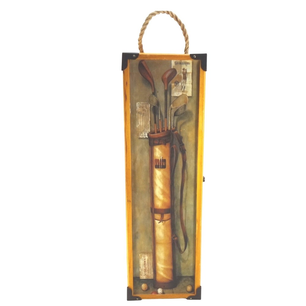 Greenbrier Basket Co Vintage Golf Wooden Wine Bottle Gift Box Rope Handle Latch‎